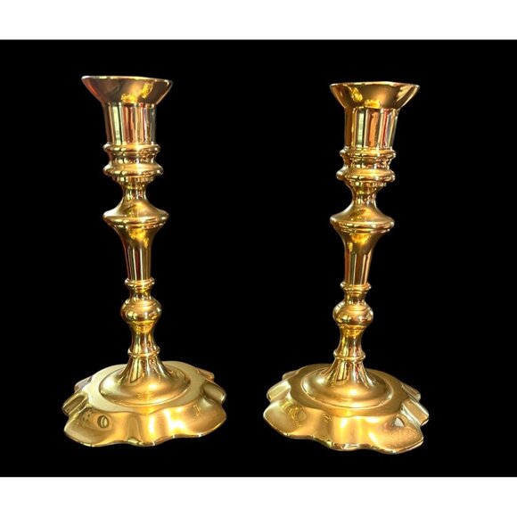 Vtg Baldwin Deerfield Collection Brass Scalloped Bottom Candlestick Holders USA - Picture 1 of 4